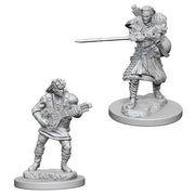 Dungeons & Dragons: Nolzur's Marvelous Minis: Human Male Bard W4 (Unpainted) - Unpainted human male bard miniature holding a lute and wearing detailed fantasy clothing on a round base.